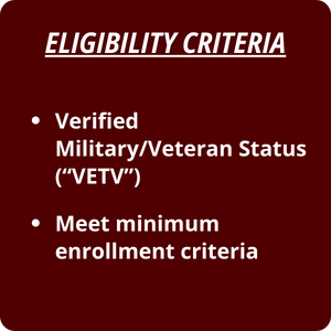 Eligibility Criteria Verified Military/Veteran Status (VETV) Meet minimum enrollment criteria