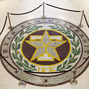 Texas A&M seal on the Academic Building floor